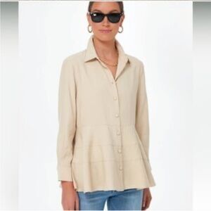 Pomander Place Beige Button-Down Peplum Shirt